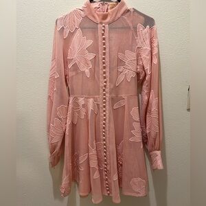 long sleeve pink embroidered dress